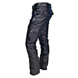 Pantalones de Motociclista de Cuero Genuino para Hombre, Cierre de Botones, Resistentes al Viento, Ecológicos, Duraderos, con Logotipo en la Cintura - Product Image 5