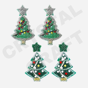 Christmas green Dangle Earrings New Arrival <b>Cross</b>-Border Handmade Beads Gold Trendy Creative for Parties Christian Style - Product Image 3