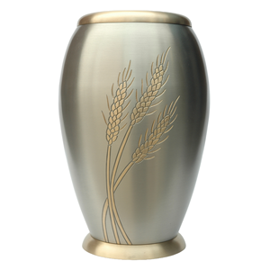 Urna de cremación para adultos de estilo americano con patrón de trigo dorado Urna de cenizas de recuerdo metálica sostenible - Product Image 2
