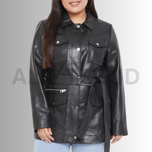 Veste trench personnalisée en cuir de mouton véritable tissé respirant d'automne pour femmes - Product Image 6