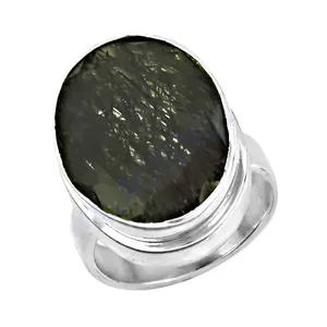 Sterling Silver Gemstone <b>Ring</b> with Natural <b>Green</b> Stone Bezel Setting Minimalist Style Unisex Everyday Wear Engagement - Product Image 1