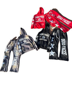 Precio razonable algodón desgastado parche bordado ácido lavado apliques Zip Hoodie Joggers hombres acampanados pantalones de chándal - Product Image 1