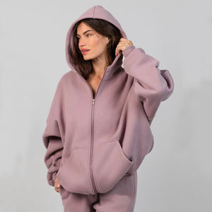 Sweat à capuche surdimensionné personnalisé avec fermeture éclair Jogger Femme Hiver Écologique Super doux 100% coton polaire Décontracté - Product Image 2
