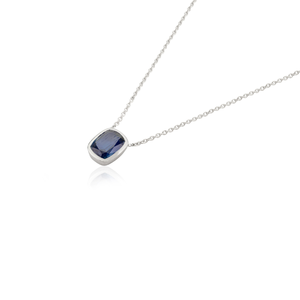 Nuevas llegadas estilo clásico buena calidad Octágono corte Azul zafiro K14 oro blanco piedra única colgante collar bisel ajuste - Product Image 3