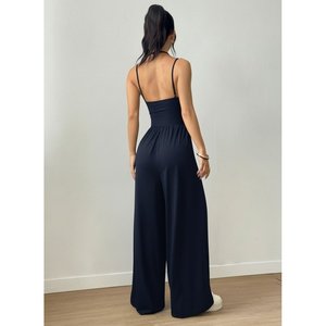 Combinaison longue en viscose à bretelles et col rond pour femme, 31073 - Bleu marine - Product Image 4