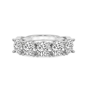 Stately Round Five Stone Band Lab Grown Diamond 0.50 Ct Tw 14K Solid Gold FG Color VS Clarity 5 Diamond Timeless <b>Row</b> Presence - Product Image 3