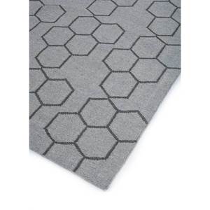 พรมขนสัตว์ทอแบบเรียบสีเทาและสีดำ รุ่น Indusbar Dwrm-117 ลายเรขาคณิตและลวดลายนามธรรม รูปทรงสี่เหลี่ยมผืนผ้าและลายทาง สำหรับใช้ปูพื้นบ้าน - Product Image 2