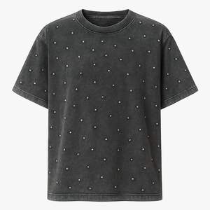 Custom Logo Streetwear Regular Fit Acid Washed Cotton <b>T</b>-<b>Shirt</b> Rhinestone Design Bling Hip Hop Vintage <b>Grunge</b> Style Short Worsted - Product Image 1