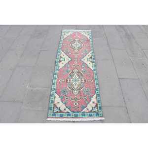 2x6.2 ft Rug, Vintage Turkish Rug, <b>Red</b> Blue Ombr <b>Wool</b> Rug - Product Image 1