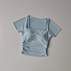 Verano nuevo 1 vestido de Yoga transpirable cojín de pecho fijo deportes malla hasta la rodilla mangas cortas usando correr Fitness Top sólido - Product Image 5