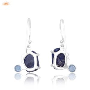 ขายส่งสีฟ้า topaz และหินลาพิสพลอยดิบแฮนด์เมดห้อยต่างหูหูฟังต่างหูเงินแท้ 925 เครื่องประดับแฮนด์เมด - Product Image 4