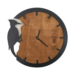 ציפור שחורה בשילוב עם עץ שעון קיר פנימי עגול עץ צמוד קיר שעון גדול שעוני קיר גדולים מעץ מהודו
