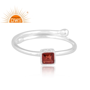 Best Quality 925 Fine Sterling <b>Silver</b> Natural <b>Garnet</b> Gemstone Square Design Stackable <b>Ring</b> Custom Jewelry Manufacturer - Product Image 2