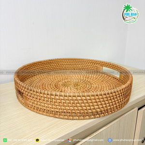 Bandeja de servicio de ratán artesanal de producto superior que mezcla tejido tradicional con necesidades de diseño contemporáneo - Product Image 3