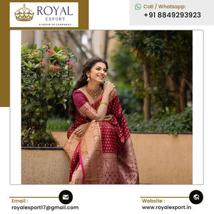 ชุดงานแต่งงานและงานปาร์ตี้ผ้าส่าหรีผ้าไหมลิ้นจี่สวยดีไซน์น่าดึงดูด - Product Image 5