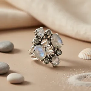 Anillo de Plata 925 con Cristal y Racimo de Piedra Lunar para Mujer - Product Image 2