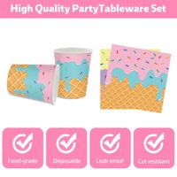 Vaisselle de fête de crème glacée d'été Assiettes en papier Gobelets en papier jetables Serviettes en papier Dessert Vaisselle Décoration de fête d'anniversaire