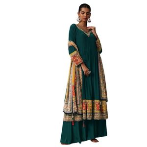 Conjunto de Kurta Palazzo bordado verde azulado con trabajo de espejo Dupatta, venta al por mayor de Ropa Étnica para mujeres, fábrica OEM, proveedor a granel, traje personalizado - Product Image 2