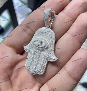 Collar con Colgante Hamsa Iced Out de Moissanita y Diamantes, Estilo Hip Hop Bling, de Acero Inoxidable, Joyería de Lujo para Hombre y Mujer - Product Image 2