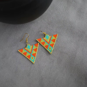 Boho <b>bead</b> earrings with turquoise design andy cascading <b>fringe</b>, unique jewelry gift - Product Image 1