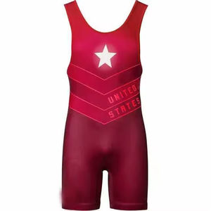 Justaucorps de lutte imprimés par transfert thermique, extensibles, en polyester et élasthanne, respirants, à séchage rapide, avec devant uni - Product Image 3