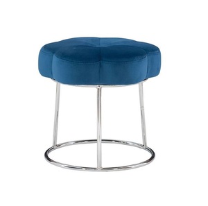 Tabouret de bar ottoamn au design floral unique en velours bleu top métal argent jambes brillantes mini tabouret grande qualité à un excellent tarif - Product Image 1