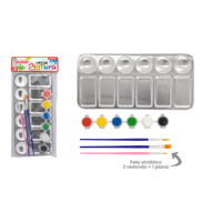 Ensemble de dessin en bois et plastique avec palette et 3 pinceaux pour la peinture et l'écriture livré dans une boîte de couleur