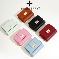 Dompet Wanita Baellerry, Dompet Pendek Mewah, Dompet Lipat Tiga dengan Resleting, Dompet Kulit PU Berkualitas Tinggi untuk Wanita