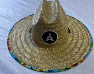 Chapeau de paille beige naturel fait à la main avec logo de ruban pour sports de plein air mariages fêtes visites Vietnam cadeau décoration artisanat - Product Image 1