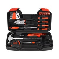 Kit d'outils ménagers manuels 39 pièces avec marteau, tournevis, pinces, mètre ruban, clés hexagonales, embouts et étui