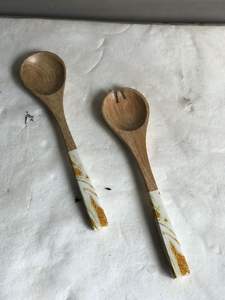 Juego de cuencos estampados personalizados con dos cucharas de ensalada, tazón de madera con Mango de alta calidad - Product Image 4