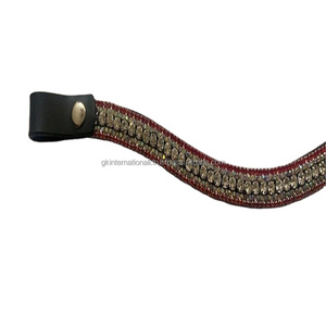 สร้อยเพชรประดับคริสตัลสีแดงใสแบบเฉพาะห้าแถวสีดำหนังม้าอังกฤษขนาดเต็ม - Product Image 1