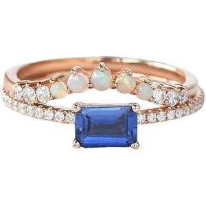 Womens <b>Ring</b> Natural Blue Sapphire Opal CZ Gemstone September Birthstone <b>Dainty</b> Minimal Handmade Jewelry 925 Sterling Silver <b>Ring</b> - Product Image 1