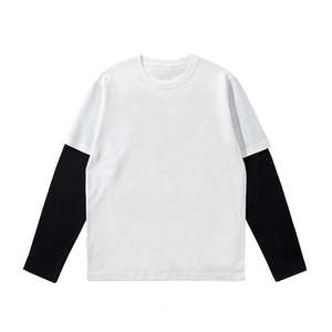 Camiseta de punto de algodón 100% de manga corta en blanco personalizada al por mayor de alta calidad Casual Unisex 2 en 1 Logotipo de gran tamaño impreso 2 uds - Product Image 3