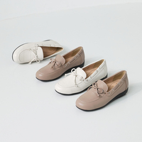 [JSHOE] Mocassins confortables en cuir véritable faits à la main pour femmes avec nœud | Chaussures de conduite décontractées à semelle souple de style coréen
