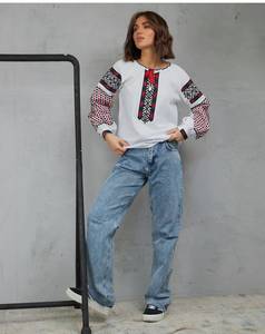 Bohème rétro paillettes broderie col rond à lacets robe à manches longues pour les femmes lâche et polyvalent Style occidental poupée haut - Product Image 1