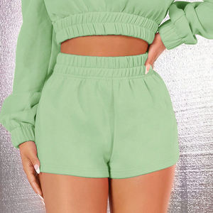 Shorts d'été personnalisés pour femmes, couleur unie, taille élastique, coupe décontractée, style sportif délavé - Product Image 2