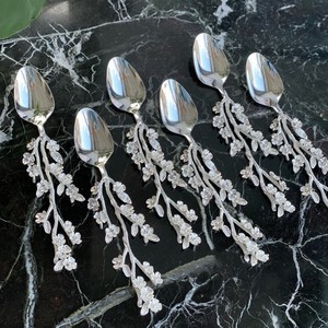 Cuchara de cena con mango de rama de flores y hojas brillantes de plata esterlina vendedora caliente para bodas, Navidad, hoteles, restaurantes y fiestas - Product Image 4