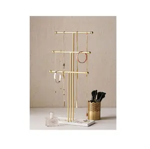 High quality Wood and brass jewlery stand organizer Detachable Holder Three Tier metal wood jewelry display stands