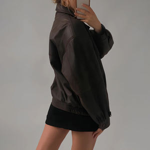 Chaqueta Bomber de cuero de talla grande para mujer de estilo Vintage, resistente al agua, de piel de oveja de gran tamaño, de longitud larga - Product Image 3