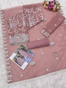 New Collection Heavy Organza With Embroidery Sequence Work With Moti & Fancy Lace <b>Suit</b> - Product Image 5