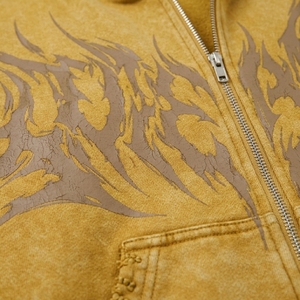 <b>Yellow</b> Distressed Zip Up <b>Hoodie</b> <b>Men</b> Oversized Streetwear Graphic Fleece Sweatshirt Custom Casual Fashion Jacket - Product Image 5