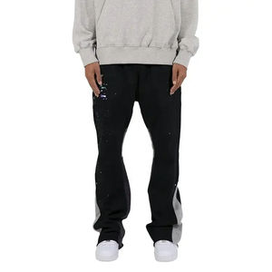 Pantalons évasés en patchwork de haute qualité avec logo personnalisé Pantalons de survêtement évasés élastiques peints à la bombe OEM - Product Image 4