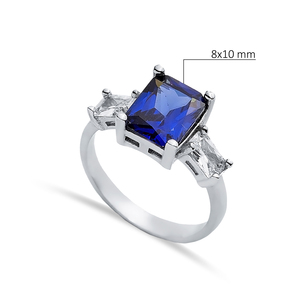 แหวนตัดสี่เหลี่ยม Tanzanite Baguette ตัดเป็นหิน CZ ทำด้วยมือแบบตุรกี925เครื่องประดับเงินสเตอร์ลิง - Product Image 2