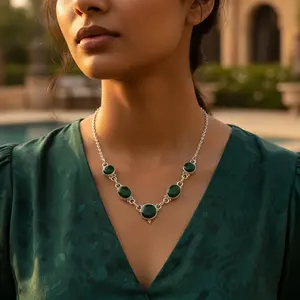 Collar de Plata 925 con Ónix Verde para Mujer, Cadena de Suéter a la Moda, Joyería con Piedras Preciosas - Product Image 2