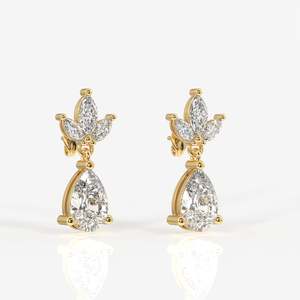 9K Gold Drop <b>Earrings</b> with Pear Cut Lab Grown Diamond Floral Flower Drop Design for Wedding - Product Image 3