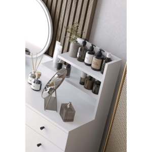 Armony Modern Wood Vanity <b>Table</b> with Mirror 2 Drawers White Foldable <b>Makeup</b> Desk Bedroom Stylish Dressing <b>Table</b> Home Furniture - Product Image 2