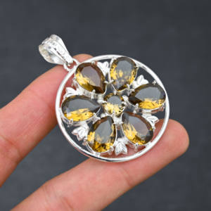 Colgante de piedras preciosas de cuarzo de cerveza creado en laboratorio hecho a mano, joyería de diseñador chapada en plata 925, regalo de moda único para su Día Especial - Product Image 6