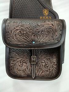 ADEEFA Sac de selle en cuir Western, motif floral, pour l'équitation en randonnée et le rangement équestre en plein air, en provenance d'Inde. - Product Image 3