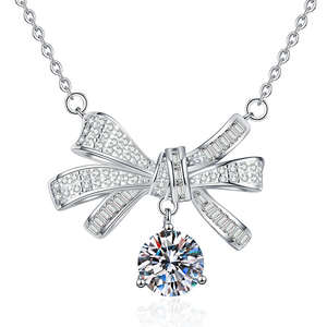 Collier Pendentif Nœud Papillon Fantaisie Éblouissant 1ct VVS Moissanite Hip Hop Chaîne à Maillons Multicolore pour Femmes Argent Sterling 925 - Product Image 1